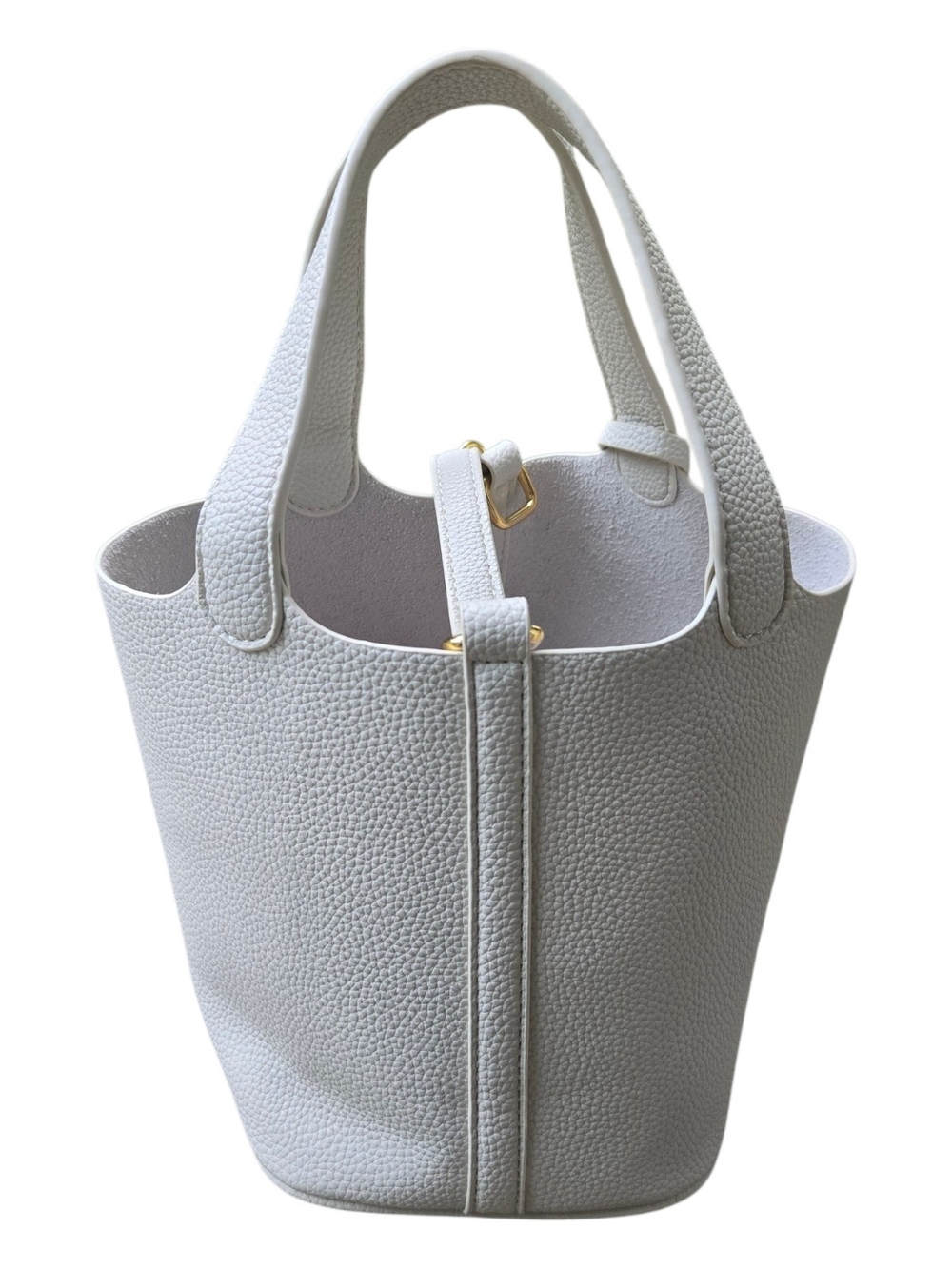 White/Ivory Pebbled Leather Tote/Bucket Bag